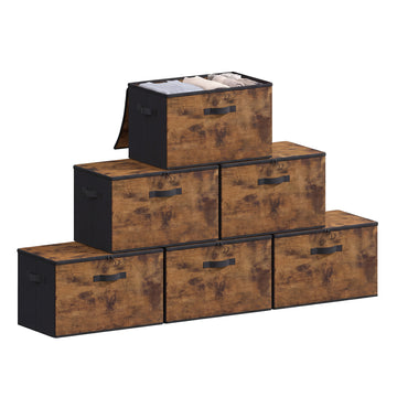 6-delige set opbergboxen, vouwbare kledingboxen met deksel | Zwart | 40x30x25 cm