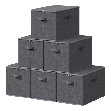 Opvouwbare stoffen opbergboxen met handgrepen 6-delig | Grijs | 50x30x30 cm