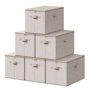 Opbergboxen voor kleding met handgrepen, stoffen set van 6 | Beige | 50x30x30 cm