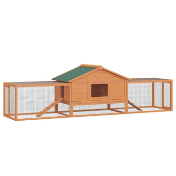Konijnenhok met ren - Houten dierenverblijf | Kleur: Goudrood | Afmetingen: 79x309x86 cm