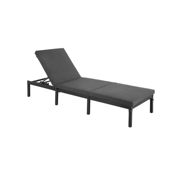 Zwart polyrotan ligbed - buitenbed - daybed - ijzeren frame - polyester - 59 x 198 x 28 cm