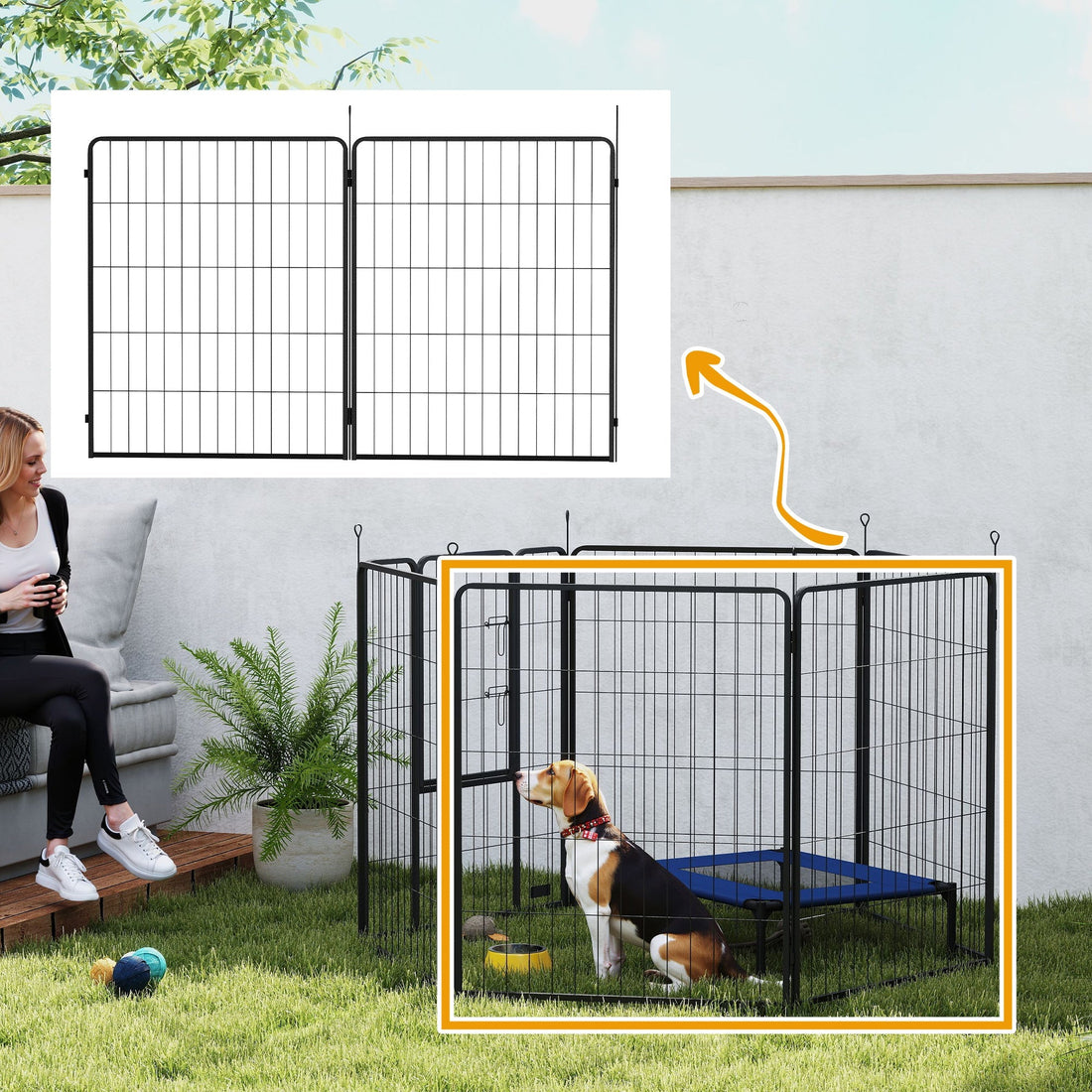 2-delige uitbreidingsset voor hondenren | Kleur: Zwart | Afmetingen: 100x80x1.5 cm