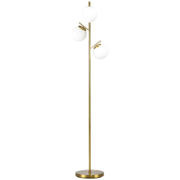 Vloerlamp met 3 glazen kappen - Goud+Wit | Kleur: Goud+Wit | Afmetingen: 27x27x169 cm