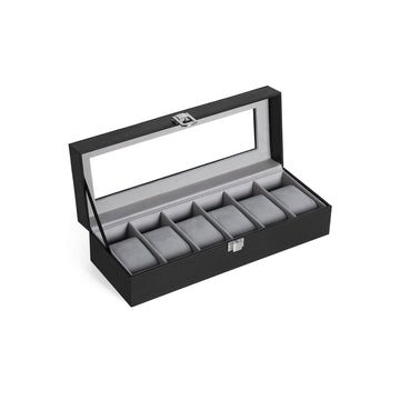 Horlogedoos voor 6 horloges - Fluwelen voering - Glazen deksel - 30 x 11,2 x 8 cm