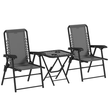 Bistroset 3-delig - Klapbare tuinset | Kleur: Donkergrijs | Afmetingen: 61x65x91 cm