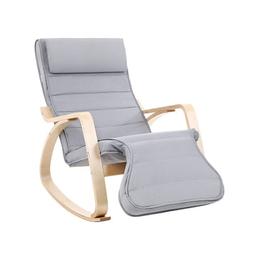 Relaxfauteuil met voetensteun, ergonomisch, berkenhout, lichtgrijs, 67 x 91 x 115 cm