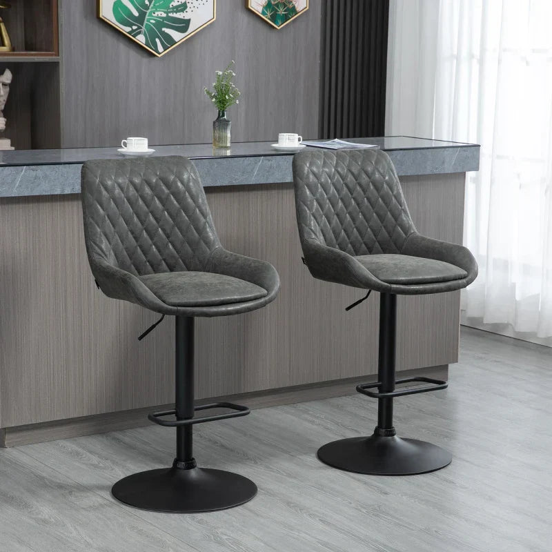2 verstelbare barkrukken - Kunstleer | Kleur: Donkergrijs | Afmetingen: 59x51x97-117 cm