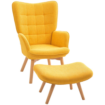 Corduroy fauteuil met voetenbank | Kleur: Geel | Afmetingen: 80x72x101 cm