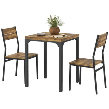3-delige eetgroep met tafel en 2 stoelen | Kleur: Rustiek Bruin | Afmetingen: 60x60x76 cm