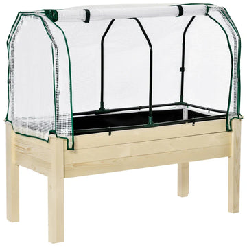 Verhoogde plantenbak met foliekap | Kleur: Natuurlijk hout | Afmetingen: 55x121x117 cm