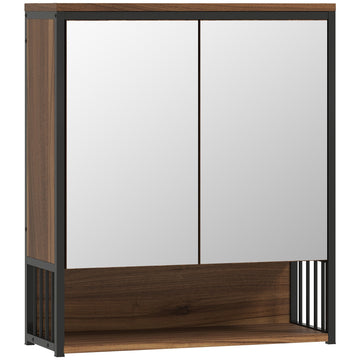 Badkamerspiegelkast - Wandkast met spiegel | Kleur: Bruin | Afmetingen: 56x20x65 cm