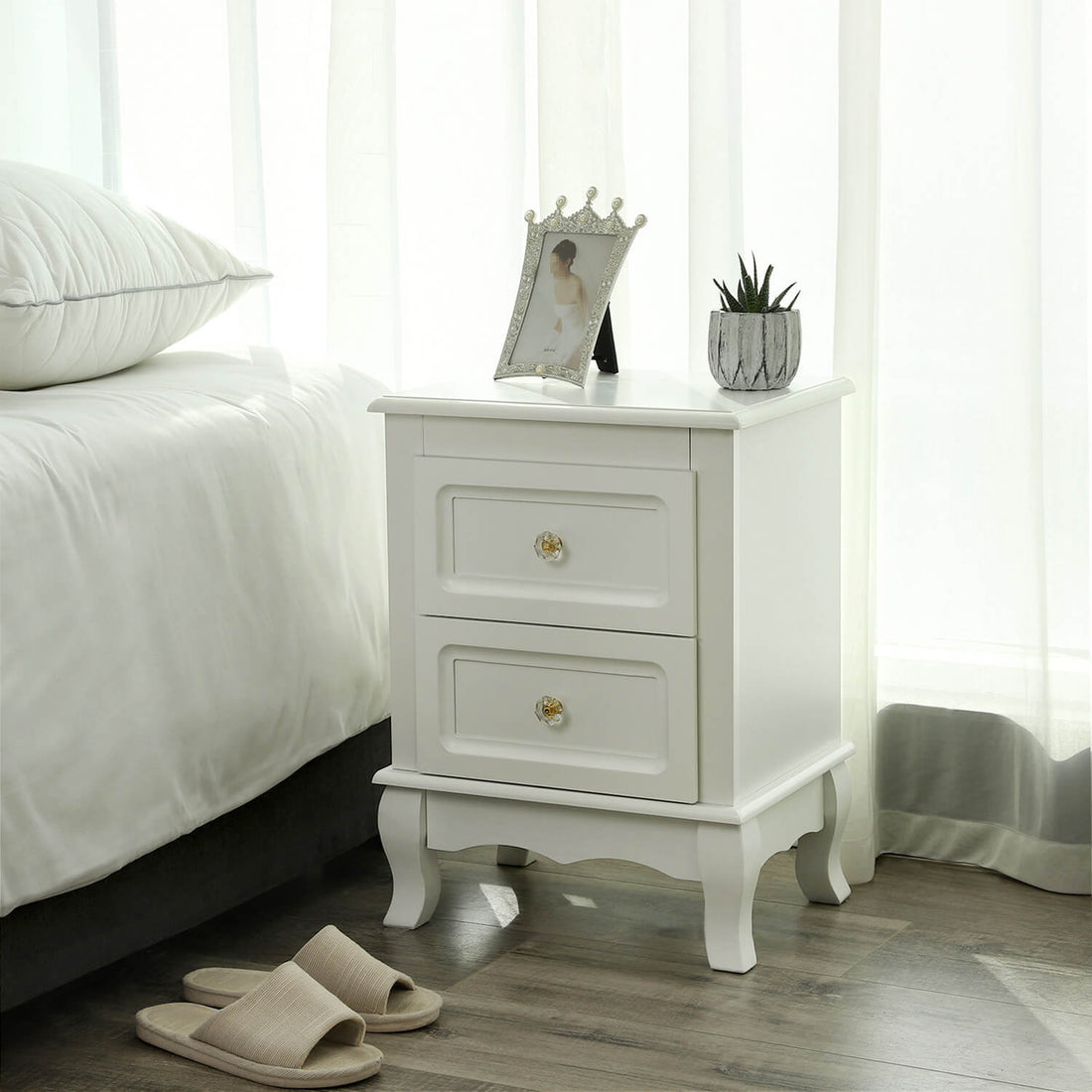 2er-Set Nachttische - Aufbewahrungsschublade - MDF und Massivholz - 38,5 x 52,5 x 30,5 cm