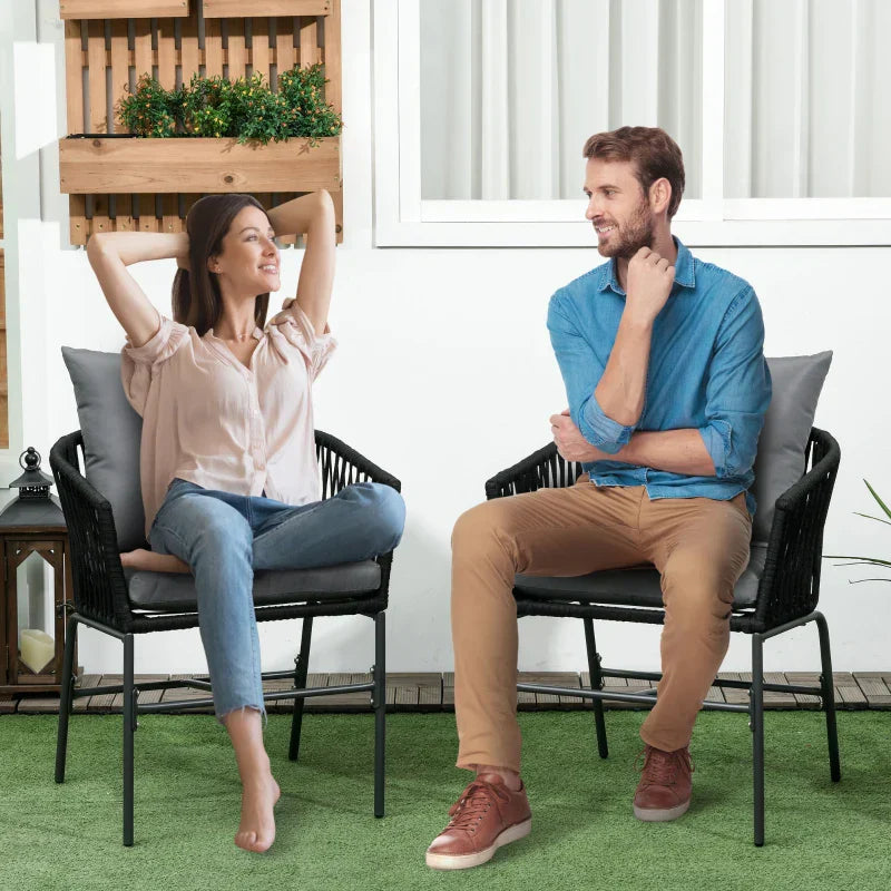 Set van 2 tuinstoelen - Vlechtwerk | Kleur: Donkergrijs | Afmetingen: 57x60x71 cm