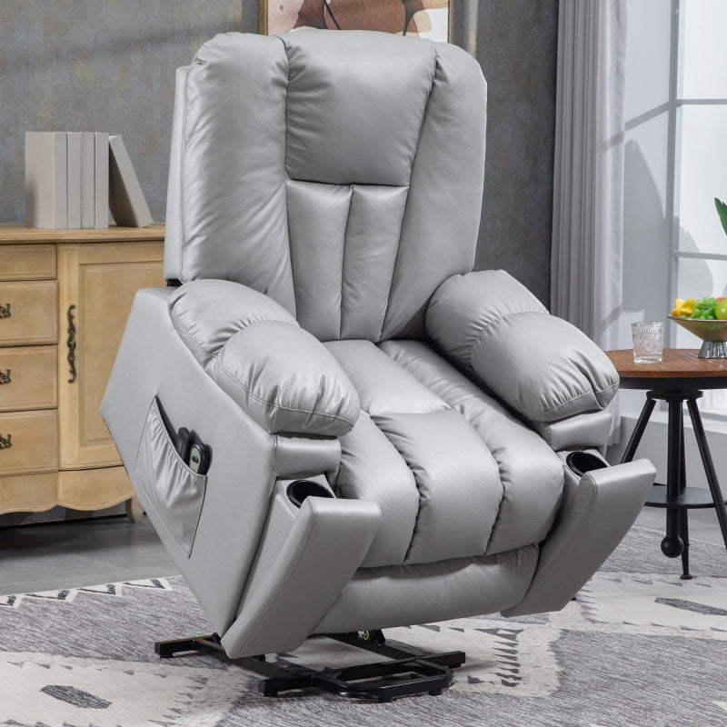 Elektrischer Sessel mit Aufstehhilfe und Massagefunktion | Farbe: Dunkelgrau | Abmessungen: 94x96x106 cm