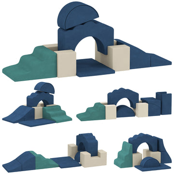 7-delige zachte foam bouwblokken voor kinderen | Kleur: Blauw | Afmetingen: 50x40x25 cm