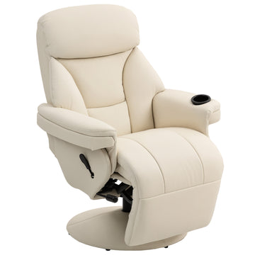 Relaxfauteuil met ligfunctie en draaivoet | Kleur: Crèmewit | Afmetingen: 86x87x96-106 cm