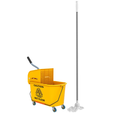 Schoonmaaktrolley 20 L met wringer en mop | Kleur: Geel | Afmetingen: 26.5x45x70 cm