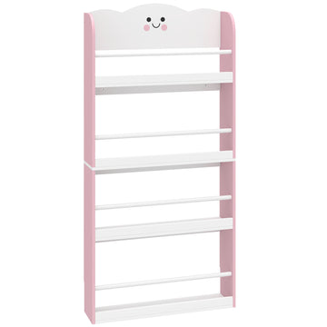 Kinderboekenrek met 4 etages, wandmontage | Kleur: Roze | Afmetingen: 60x15x120,5 cm