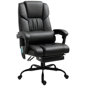 Bureaustoel met massagefunctie en voetensteun | Kleur: Zwart | Afmetingen: 66x75x112-122 cm