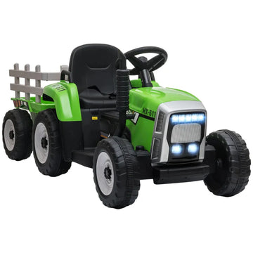 Elektrische kindertractor met aanhanger | Kleur: Groen | Afmetingen: 50x136,5x52,5 cm