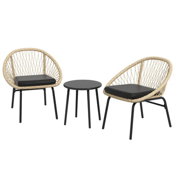 3-delige tuinbistroset met 2 stoelen en tafel | Kleur: Zwart, geel | Afmetingen: 63x70x73 cm