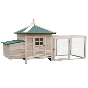 Houten kippenhok met ren en legnest | Kleur: Naturel | Afmetingen: 76x196x97 cm