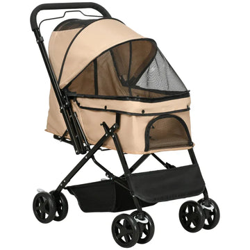 Hondenbuggy voor kleine honden en katten | Kleur: Lichtbruin | Afmetingen: 52x76,5x95 cm