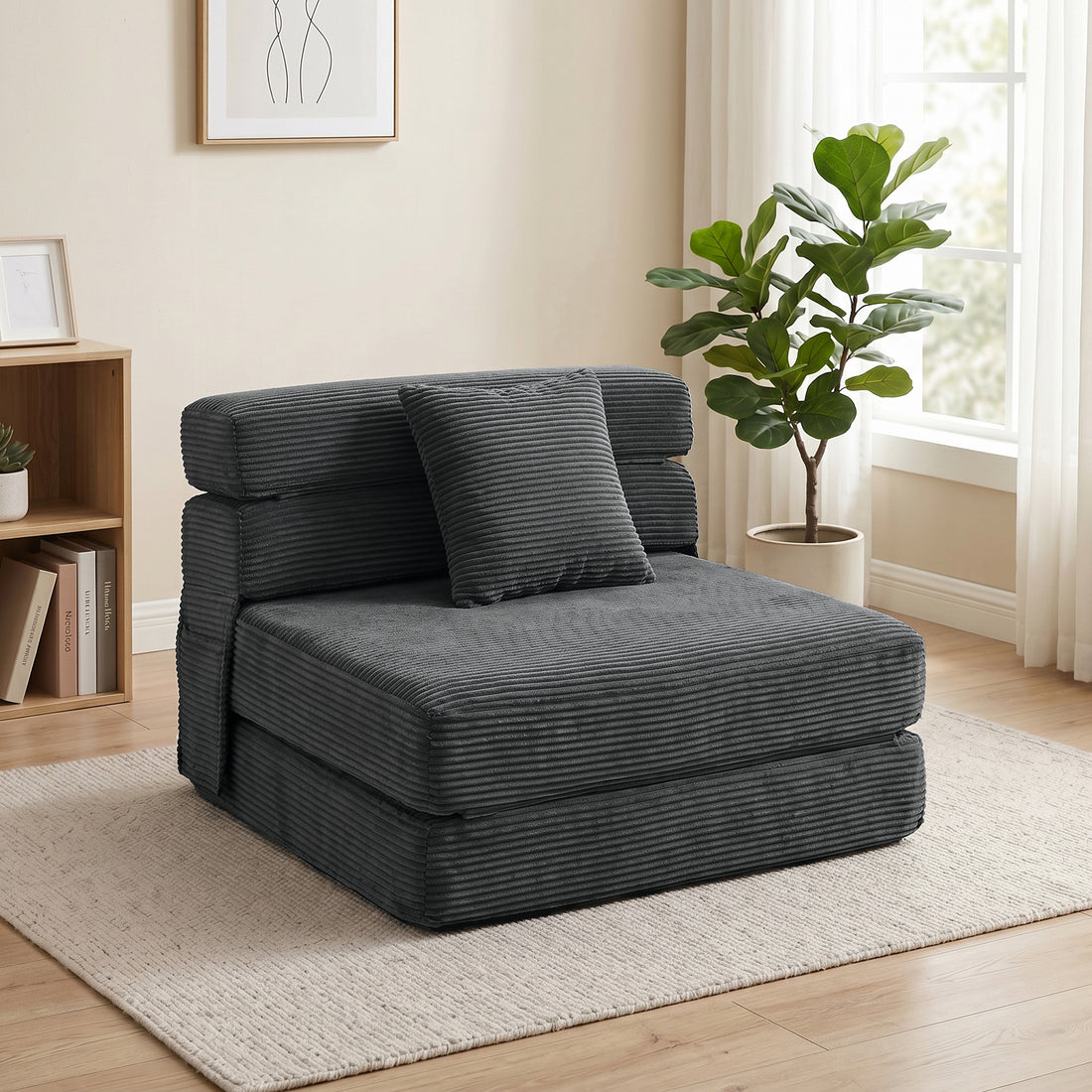 2-in-1 Vloerstoel en Slaapfauteuil | Kleur: Donkergrijs | Afmetingen: 100x76x62 cm