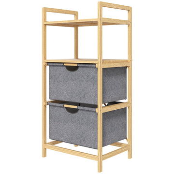 Bamboe wasrek met 2 wasmanden | Kleur: Bruin-grijs | Afmetingen: 44x34x96 cm