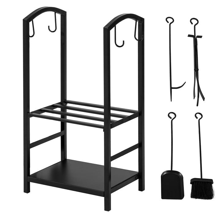 Vedställ med 2 hyllor - Vedställ - Vedhållare - Metallkonstruktion - Organiserad och stabil förvaring - Inomhus- och utomhusbruk - 46 cm x 75 cm x 30 cm