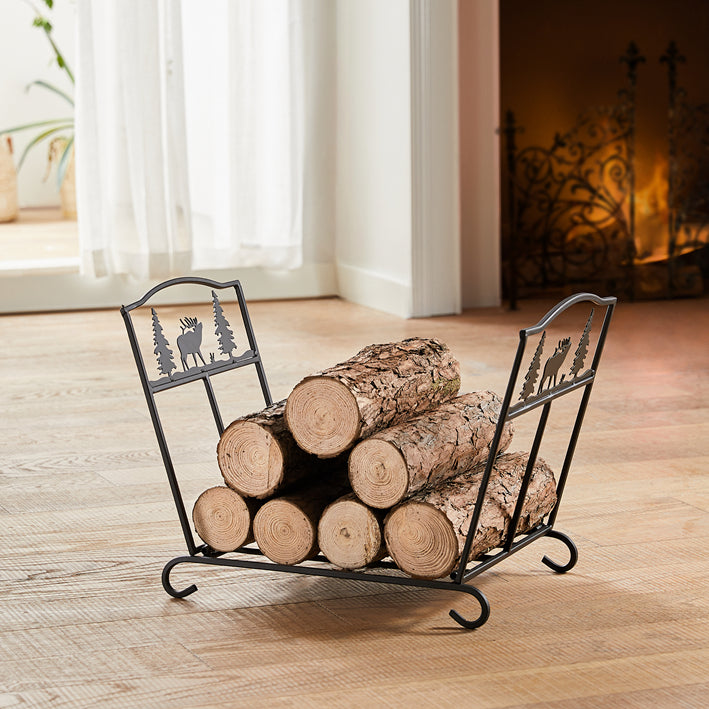 Vedställ - Vedhållare - Hopfällbar vedförvaring - Platsbesparande design - Slitstark metall - Lätt att förvara - 57 cm x 36 cm x 32 cm