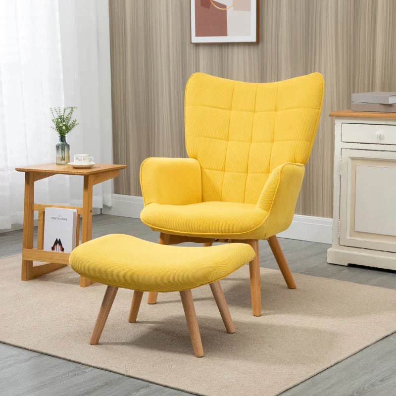 Gelber Sessel mit Hocker | Farbe: Gelb | Maße: 80x72x99 cm