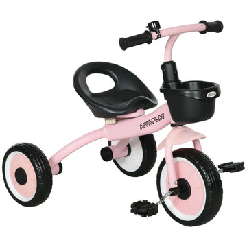 Kinderdriewieler met mandje en bel | Kleur: Roze | Afmetingen: 50x70.5x58 cm