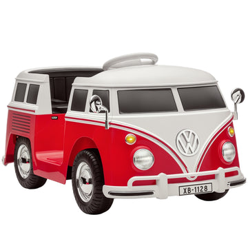 Elektrische kinderauto 12V VW T1 met dubbele motor | Kleur: Rood, wit | Afmetingen: 49x89x41.5 cm
