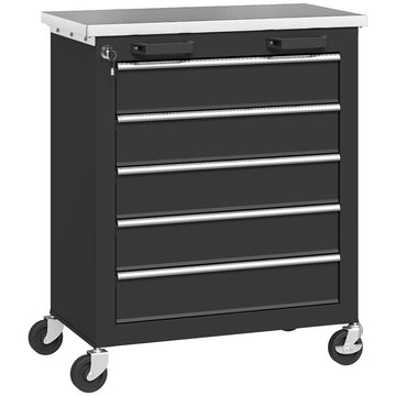 Gereedschapswagen met 5 laden | Kleur: Zilver + Zwart | Afmetingen: 34,5x65,5x76 cm