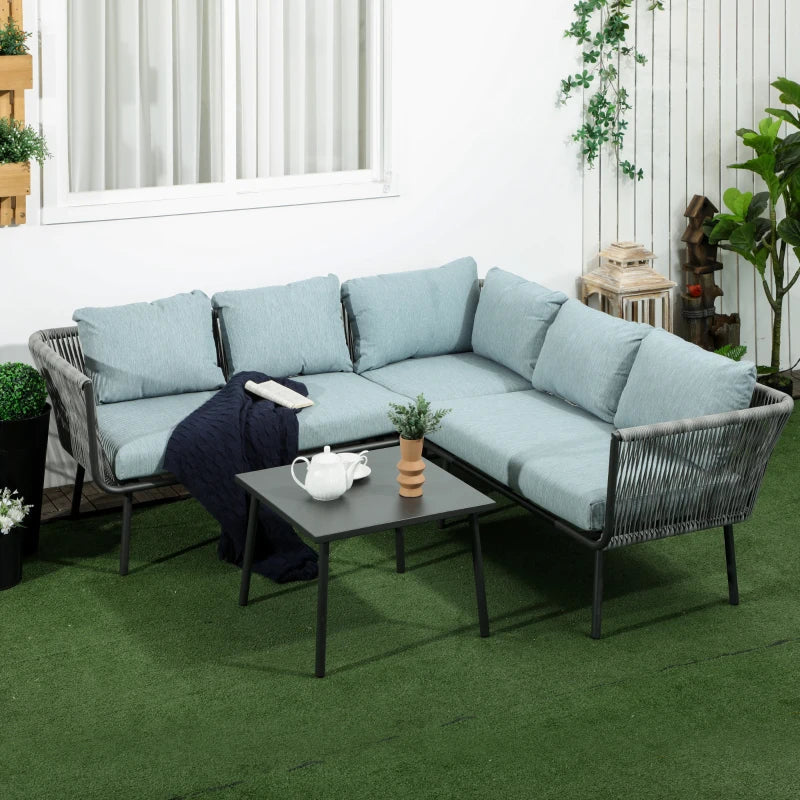 4-delig loungset med hörnsoffa och bord | Färg: Svart+Grå+Blå | Mått: 120x71x65 cm