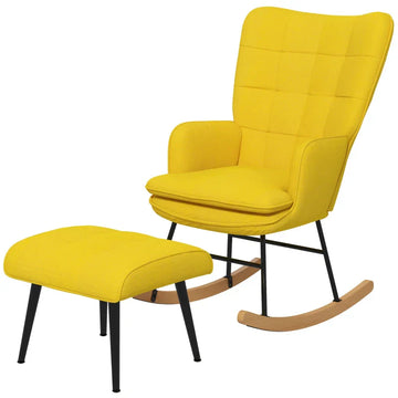 Schommelstoel met voetenbank | Kleur: Geel | Afmetingen: 89x64x90 cm