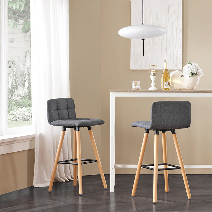 Barkruk Set van 2 - Tegenkruk - Keukenkrukken - Gewatteerde gebogen zitting - Voetsteun rondom - Eenvoudig elegant ontwerp - 44 cm x 44 cm x 90 cm - Donkergrijs