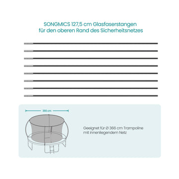 Glasvezelstokken voor tent - bovenrand - lichtgewicht - 127,5 x 1,2 cm