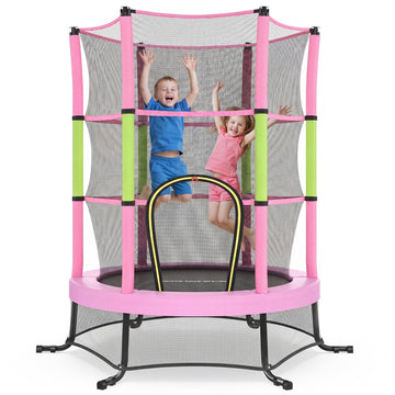 Kindertrampoline met veiligheidsnet en randafdekking | Roze | 174x174x189 cm