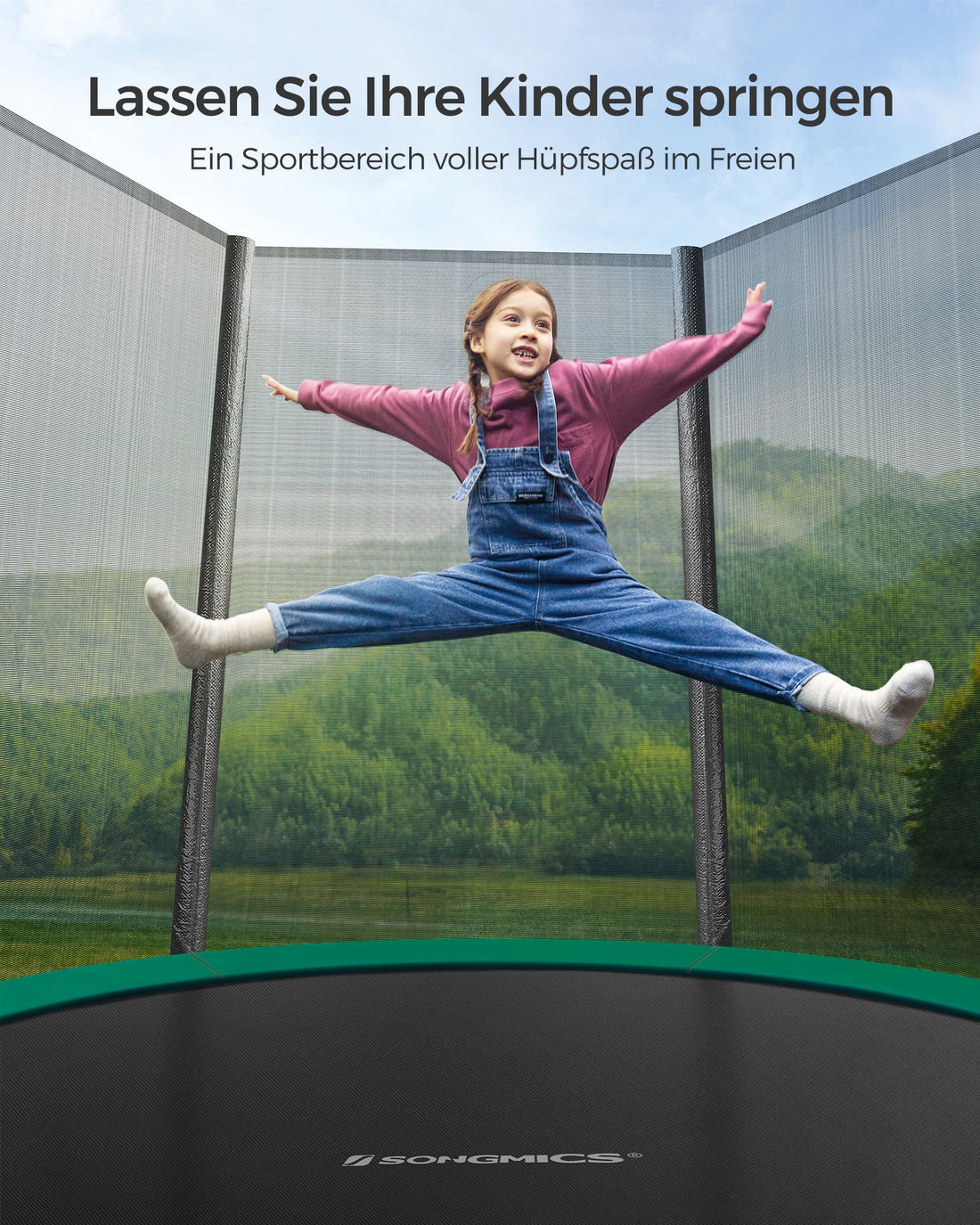 10ft Trampolin mit Sicherheitsnetz - Schwarz-Blau - 183x230 cm - 100 kg