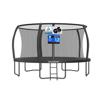 Trampoline 427 cm met veiligheidsnet en gebogen stangen | Zwart | 427x427x270 cm