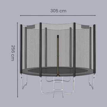 Gartentrampolin 305 cm met veiligheidsnet en randafdekking | Zwart | 305x305x256 cm