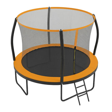 Trampoline 305 cm met veiligheidsnet en gebogen stangen | Zwart-oranje | 305x305x180 cm
