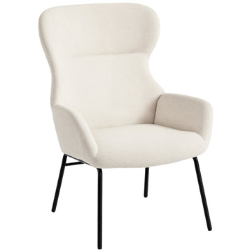 Moderne oorfauteuil - Gestoffeerde accentstoel met hoge rugleuning | Kleur: Wit