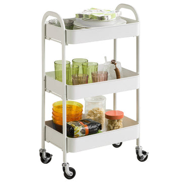 3-laags serveerwagen - zijwagen - metalen wagen - slank ontwerp - waterafvoer - verrijdbaar met remmen - 46 cm x 80 cm x 31 cm