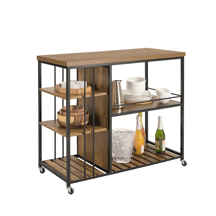 Serveerwagen - Keukenkast - Multifunctionele wagen - Vintage industriële stijl - MDF en metaal - 5 planken - Mobiel met vergrendelbare remmen - Uniek hekkenmerk - 110 cm x 92 cm x 45 cm
