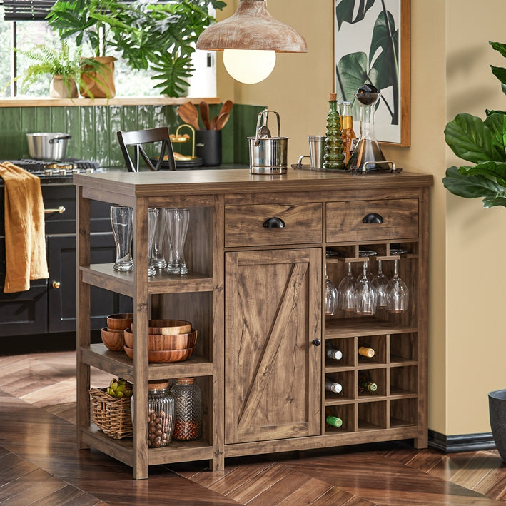 Keukeneiland Dressoir - Bartafel - Buffetkast - Vintage Industrieel Design - MDF & PB Materiaal - 110cm x 95cm x 55cm - Opberg- en wijnrek Kenmerken
