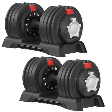 Verstelbare dumbbells 12-in-1 set van 2 | Zwart-Rood | 20x40x21 cm