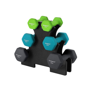 Haltersset met standaard, neopreen, 1/2/3 kg, 6-delig - limegroen/aquamarijn